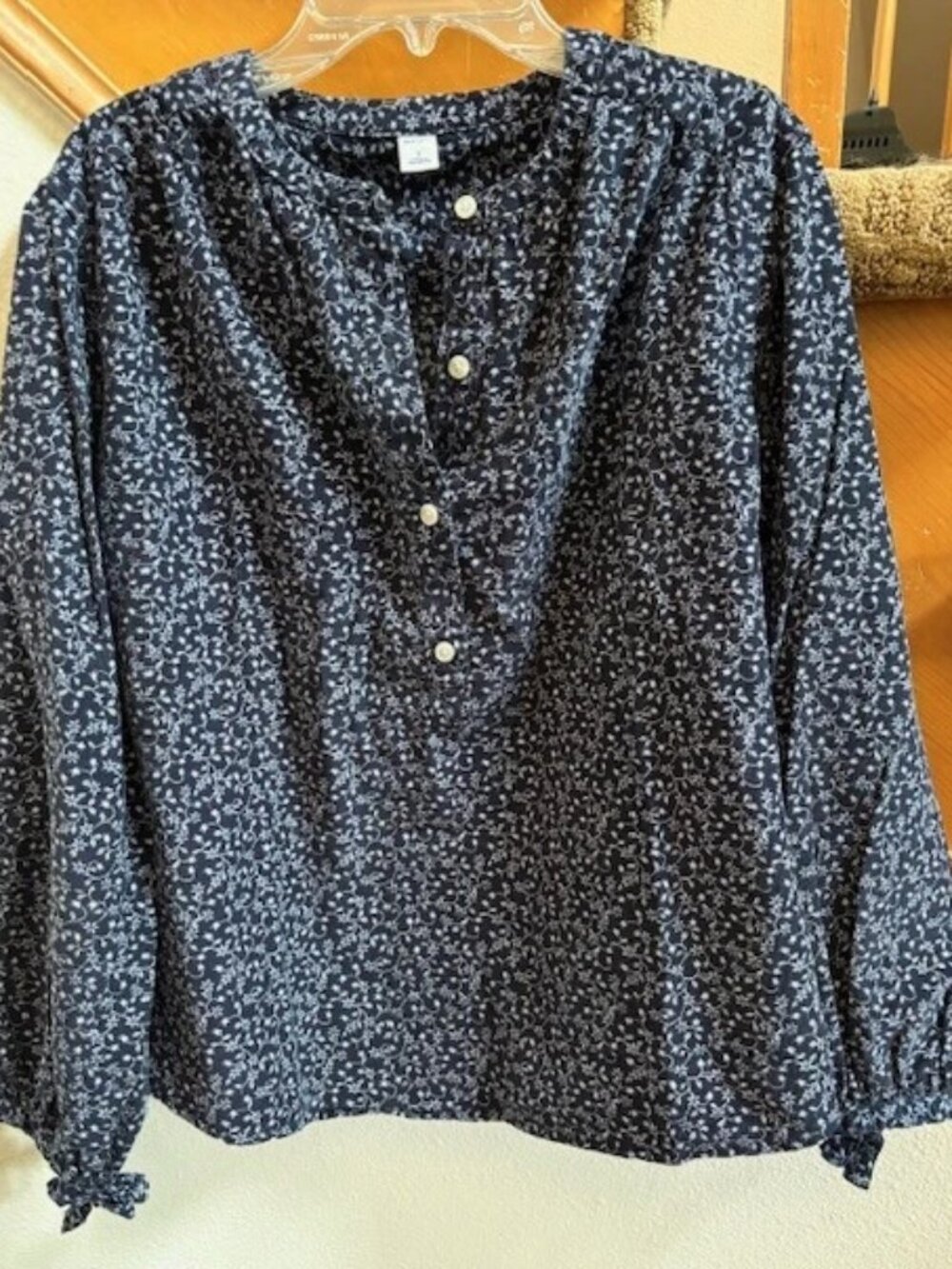 Old Navy Long Sleeve Navy Corduroy Cottagecore Floral Blouse worn twice size S